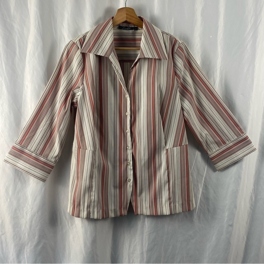 Essentials By Milano Y2K Striped Button-Up 3/4 Sleeve Women's Top Size Large